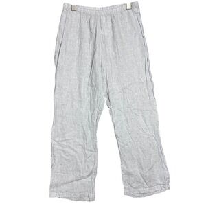 Frette 1860 Women Grey White Striped 100% Linen Wide Leg Lounge Pants Size M